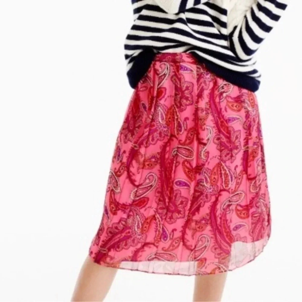 J. Crew | 100% Silk Pink Paisley Chiffon Skirt Size 4 Small S A-Line